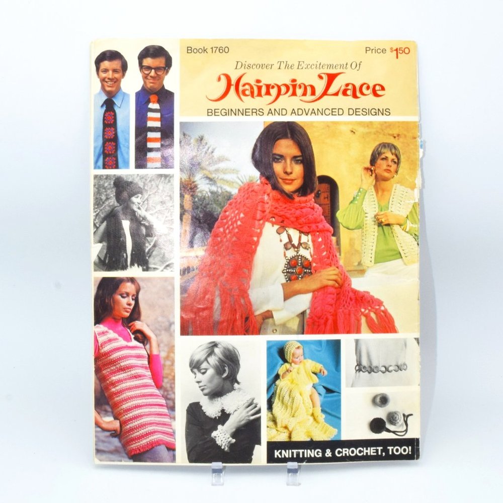 Vintage Hairpin Lace Knit & Crochet Pattern Book 1760 Grannycore 1970's